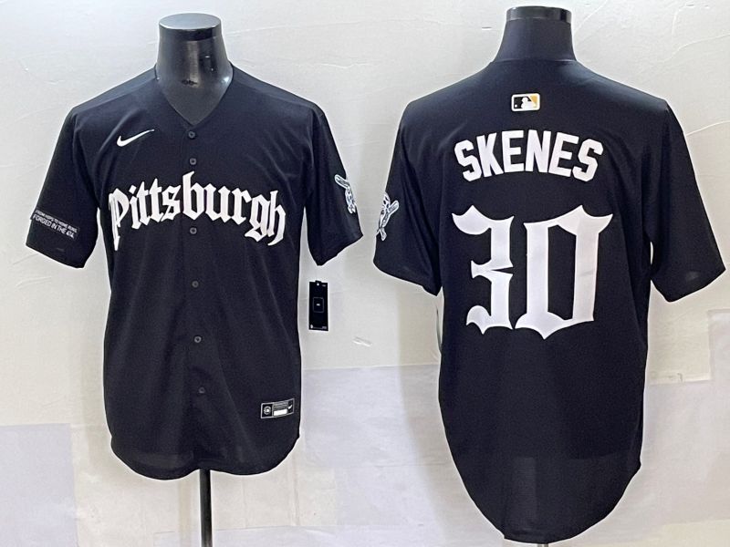 Men 2025 Pittsburgh Pirates #30 Skenes Black Five generations Joint Name Nike MLB Jersey style 12